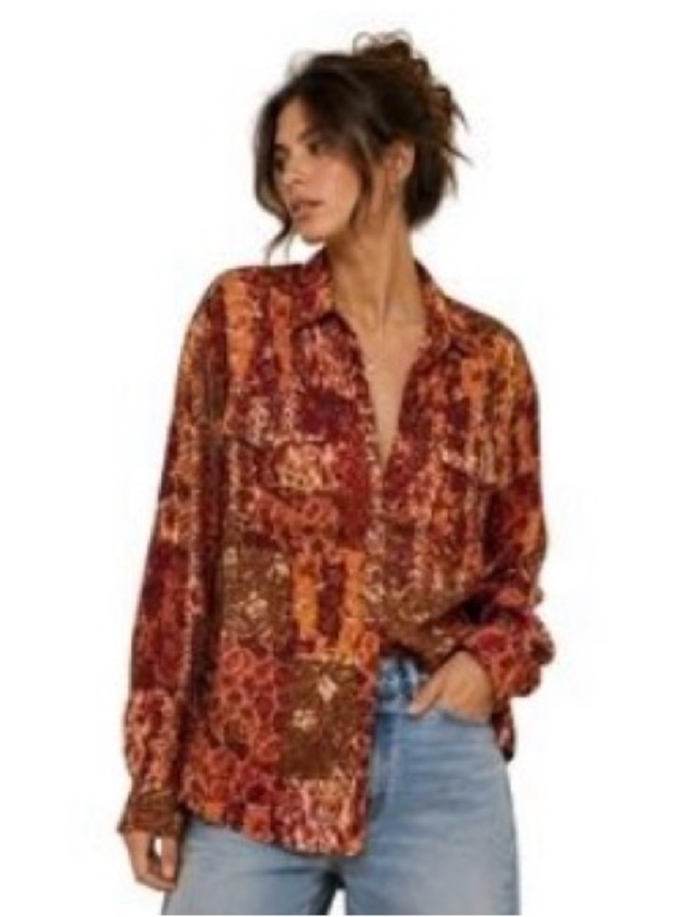 Lucky Brand, NWT, Rusty Red, Button-Up Blouse